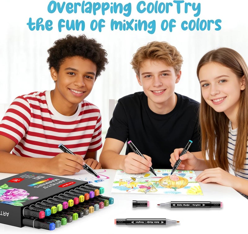 HandFan 24 Colors Alcohol Markers, Dual Tip Art Markers, Perfect for Beginner, Drawing, Sketching, Illustration - Image 4